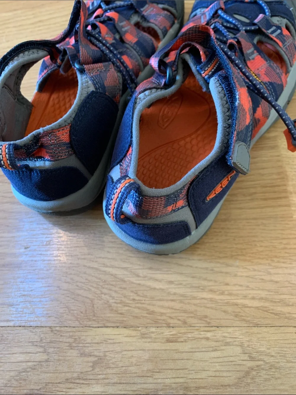 Keen Navy and Orange Kids Closed-Toe Hiking Sandals